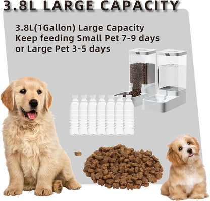 Gravity Pet Feeder and Water Dispenser Set, Automatic Dog Feeder & Dog Water Dispenser for Pets, Large Capacity 3.8L