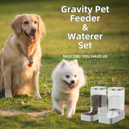Gravity Pet Feeder and Water Dispenser Set, Automatic Dog Feeder & Dog Water Dispenser for Pets, Large Capacity 3.8L